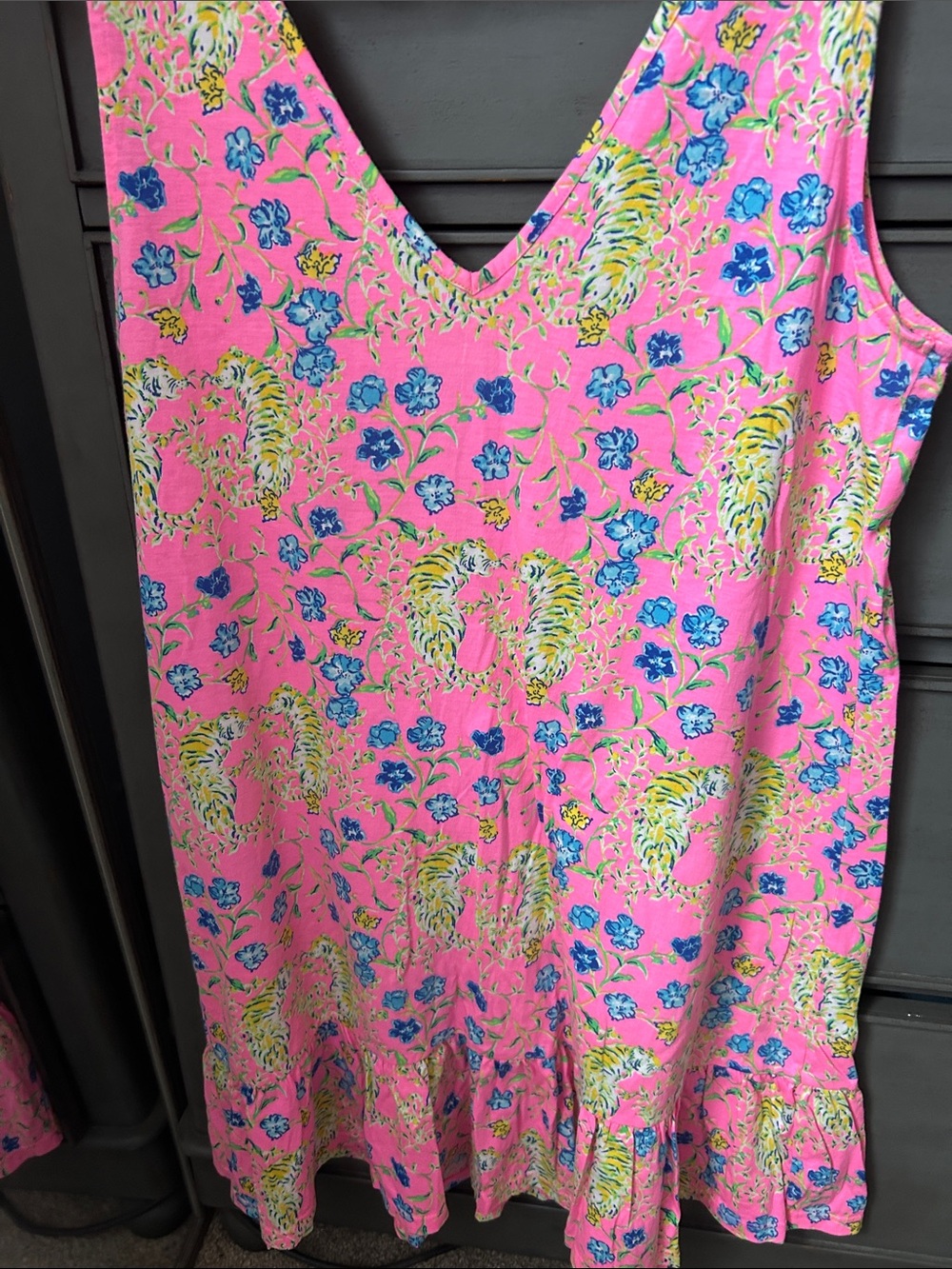 Lilly Pulitzer Pink Floral V-Neck Sundress with Blue & Yellow Kristen Flounce